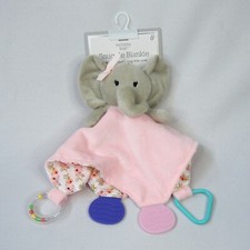 Modern Baby Elephant Lovey Pink Floral Blanket Teether Rattle Snuggle Blankie