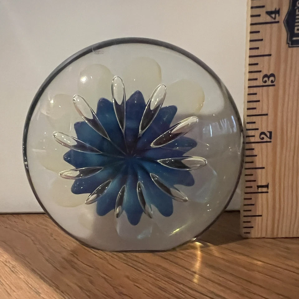 Eickholt Sea Anemone Paperweight Cobalt Hand Blown Dichroic Glass Signed 2001 - Image 3 of 4