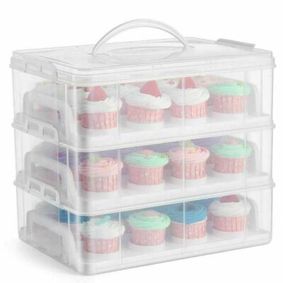 Kunststoff Kuchenbox Träger Cupcake Aufbewahrungsbox Behälter klar mit Deckel abschließbar