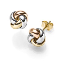 Paar Ohrstecker Stecker Ohrringe Knoten 10,5Mm 585 Gold Gelb/Rot/Weiß Tricolor