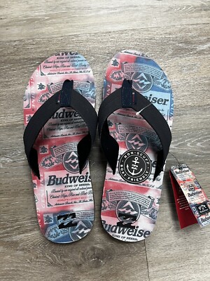 Mens Billabong Budweiser Flip Flops, Sz 10, NWT