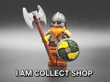 LEGO MINIFIG VIKING GUERRIER AVEC BOUCLIER TAMPOGRAHIER ET DOUBLE HACHE (NEUF)