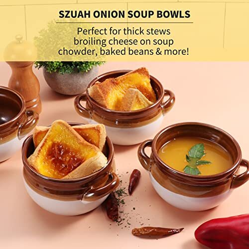 4 Pack 17 oz French Onion Soup Bowls Oven Safe, French Onion Soup