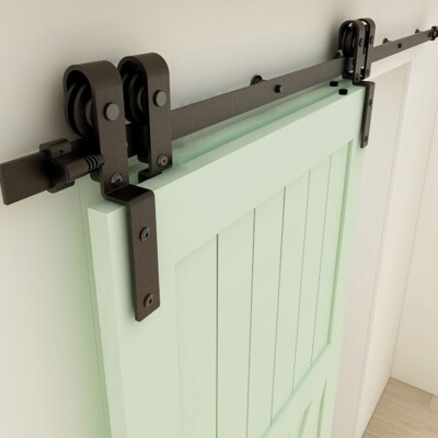 CCJH Bypass Sliding Barn Door Hardware Kit-for Double Wooden Doors-Single Track