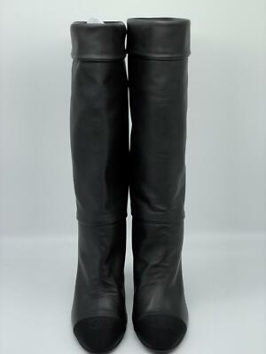 CHANEL 20K Calfskin Leather FoldOver Cuff Tall Knee High Boots