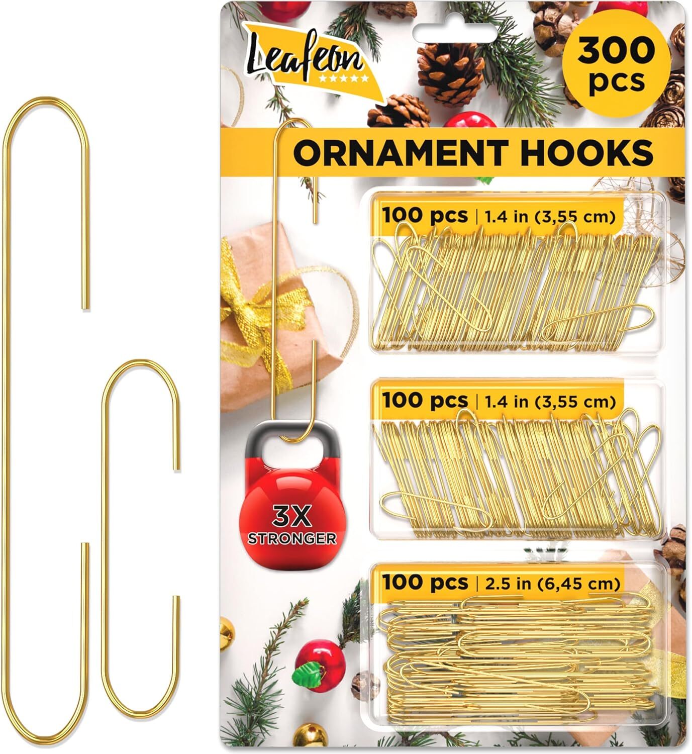 300 Pcs Gold Christmas Ornament Hooks – Durable Metal Hangers for Tree Decorations