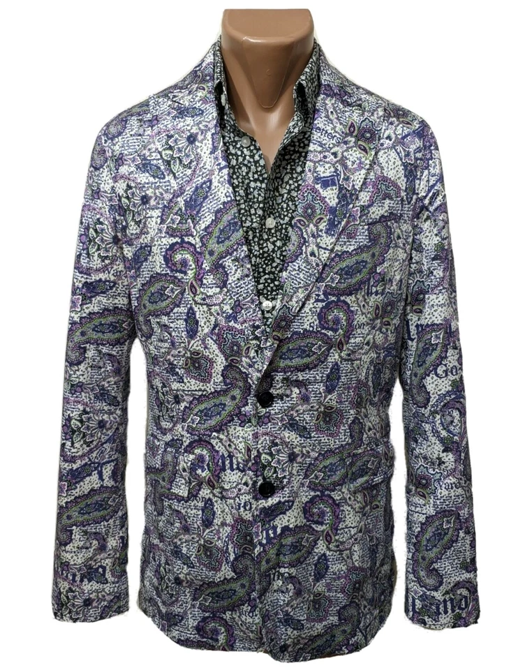 JOHN GALLIANO Blazer Abrigo Deportivo Gaceta Periódico Paisley Floral Sin For... - Imagen 2 de 4
