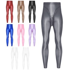 Mens Glossy Stretchy Nylon Tights Sheath Yoga Bodybuilding Compression Pants