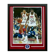 Kareem Abdul-Jabbar and Magic Johnson Hand Signed & Framed All-Star 16x20 Basket