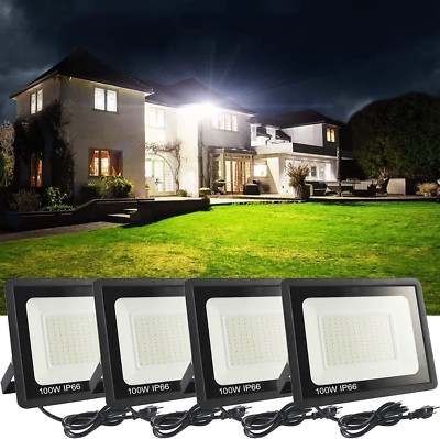 100W LED Flood Light 4 Pack, 11100Lm Waterproof Outdoor Lights, 6000K Daylight