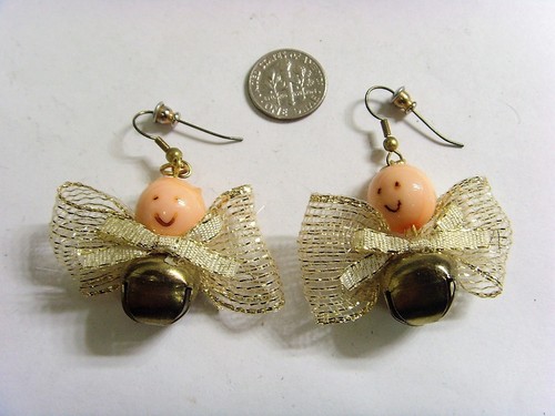 1950s estate rare Vintage Christmas bow jingle bells snowman earrings 50338 - Picture 4 of 4