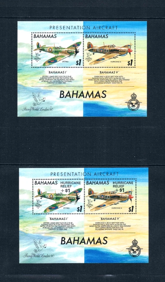 $33.00 Scott Value - 1990-92 BAHAMAS Airplanes 2 s/s Hurricane Rlf CV MNH NH UMM - Image 3 of 4