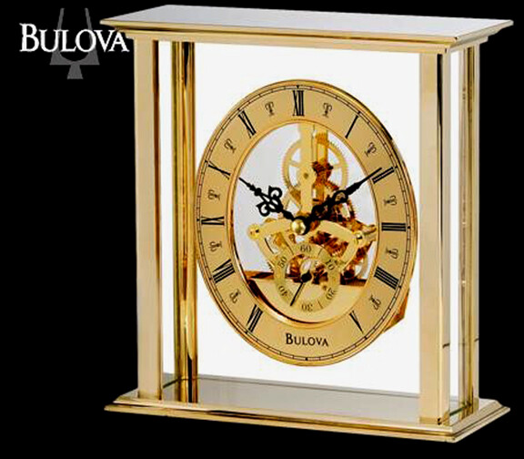 BULOVA - TABLE TOP MANTLE CLOCK " B1790 BRASS FINISH SKELETON CLOCK B1790