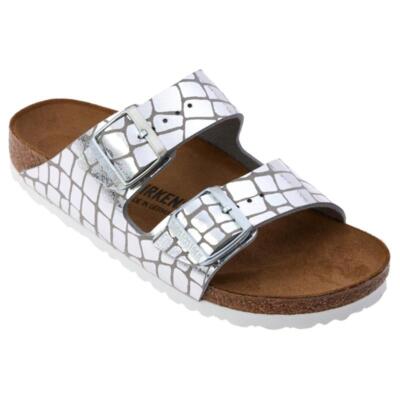 Birkenstock Arizona GATOR GLEAM Slides NARROW Sandals CHOOSE SIZE Silver  New
