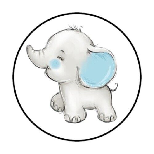 48 BLUE BABY ELEPHANT ENVELOPE SEALS LABELS STICKERS 1.2" ROUND FAVOR STICKERS - Picture 1 of 1