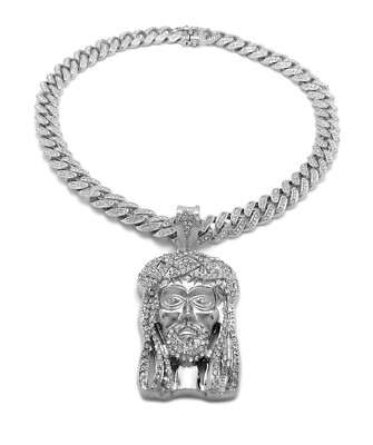 Pendentif Jésus Homme Avec Chaîne Cubaine Dorée 11mm - Alliage Orné De Strass