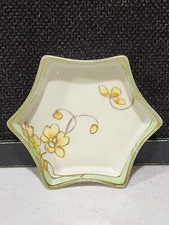 Antique Hand Painted Nippon 6 Sided Yellow Floral Trinket Pin Dish