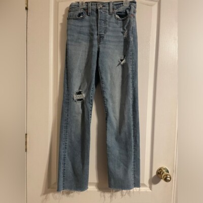 Levi's Wedgie Straight Distressed Button Up Raw Hem Denim Jeans Size 27 Basic