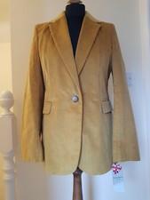 Helene Berman Mustard Corded Jacket Blazer Size M Uk 12 100% Cotton New With Tag
