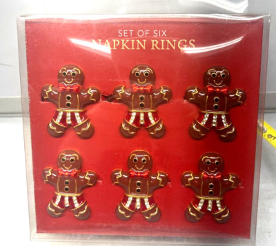 Set of 6 Christmas Ginger Bread Men  Napkin Rings New NIB Nicole Miller