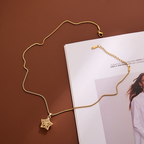 Alternate view of Woman 18k Gold Plated Lucky Star Pendant Chain Necklace