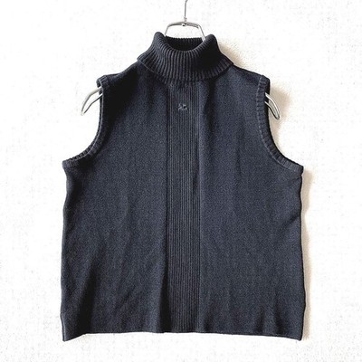 Courreges Turtleneck Sleeveless Knit Size 9R Black
