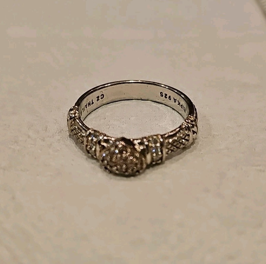 Judith Ripka Sterling Silver 925 CZ Heart Band Ring Size 9.5 Free