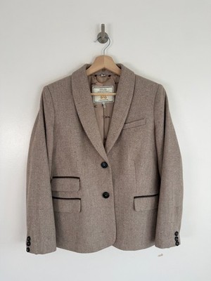 Joules Tweed Blazer Sakko Gr. UK 12 Beige Fischgrät Wolle Country Races Day