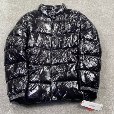 Calvin Klein Puffer Jacket Mens L Black High Shine Water Resistant CM152963