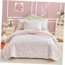 Twin Size Quilt Set for Girls, Colorful Pink Design, Twin-68"x88" Butterflies