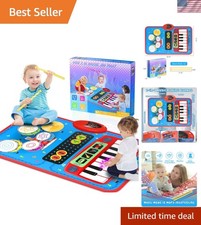 2-in-1 Blue Musical Mat with Piano Drum Set for Kids 1-5 - Fun Learning