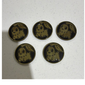 Pokémon TCG Chikorita Embossed Metal Flip Coins Gold/Black Lot of 5