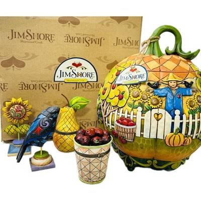 Jim Shore Fall Harvest Pumpkin Cookie Jar 4 Mini Figurines Heartwood Creek 2006