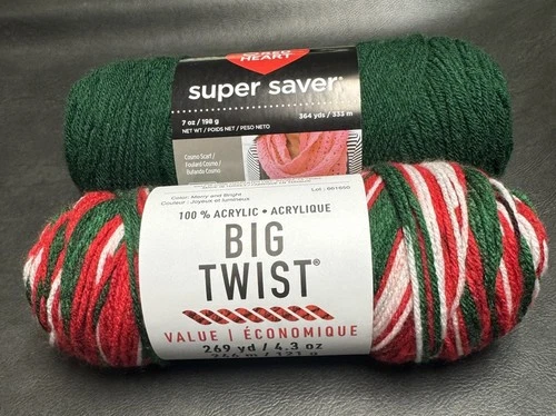 Red Heart Super Saver Hunter Green 7 Oz + Big Twist Merry And Bright 4.3 Oz - product listing photo