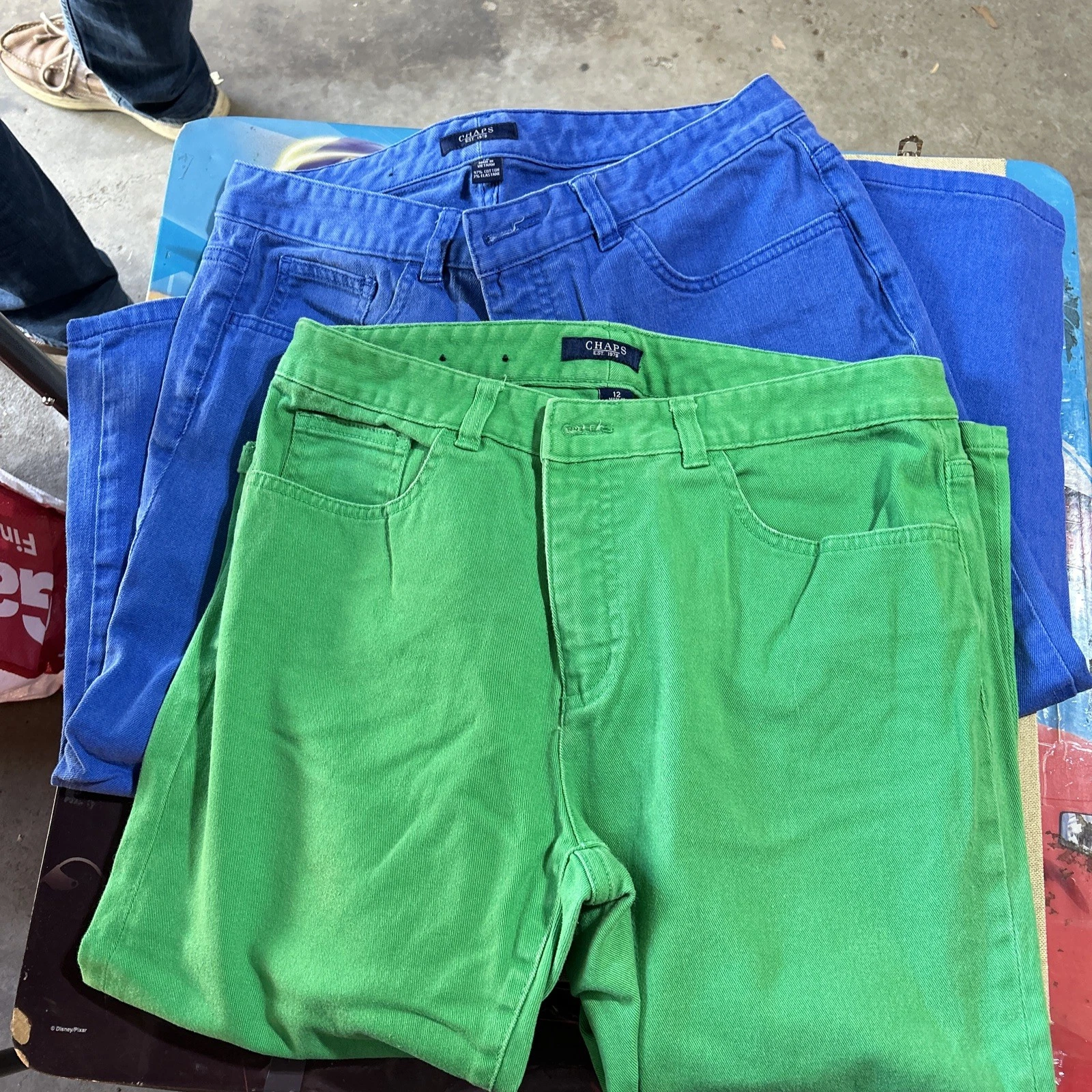 Chaps Capri Pants Women Sz 12 Blue & Green Cotton Stretch Straight Leg Denim
