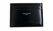 Saint Laurent Paris Black and Silver Patent Leather Card Holder New w/COA