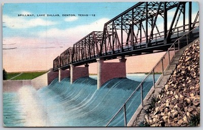 Vintage Linen Postcard of Spillway, Lake Dallas, Denton, Texas Scenic View