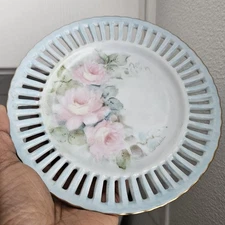 Antique floral  hand painted artist signed made in Japan reticulated plate decor