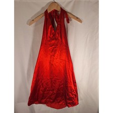 Hyperfire Red Satin Halter Mini Dress Open Back V-Neck Flare Large NWT