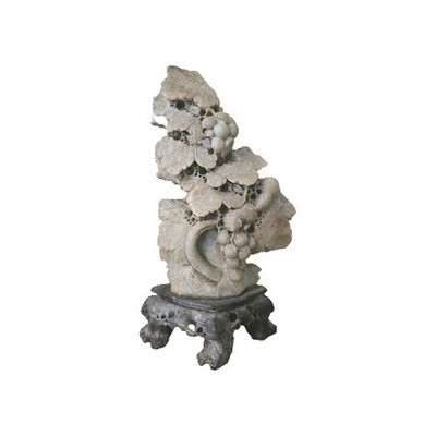 Vintage Chinese Hardstone Carving  Grape Vines Leaves Fruit Squirrel 8 3/4'' Tall