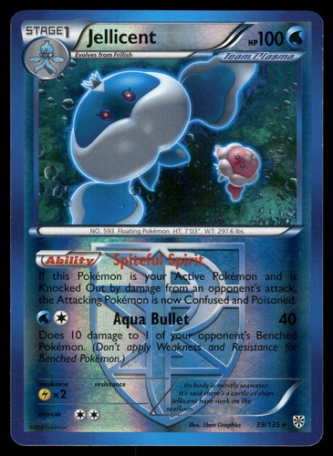 Jellicent 39/135 Rare Plasma Storm Pokemon Reverse Holo Moderately Played
