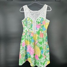 Lilly Pulitzer Raegan Hibiscus Stroll Print Lace Inset Fit  Flare Dress sz 6