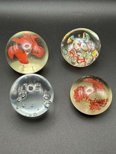 Vintage Lot Of 4 Murano Style Multicolor Round Art Glass Paperweights