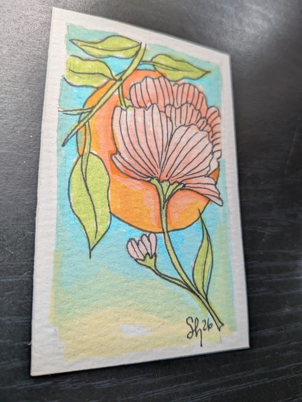 ACEO Mini " RETURN" Floral Art Card 2.3in X3.5in Collectable Hand Painted