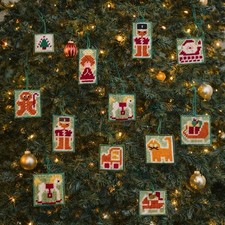 Vintage Needlepoint Christmas Ornaments Set of 12 Hand-Stitched Holiday Decor