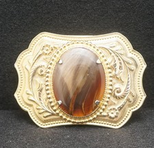 WA11175 NOS VINTAGE 1970s WESTERN STYLE MULTI-COLOR AGATE STONE BELT BUCKLE