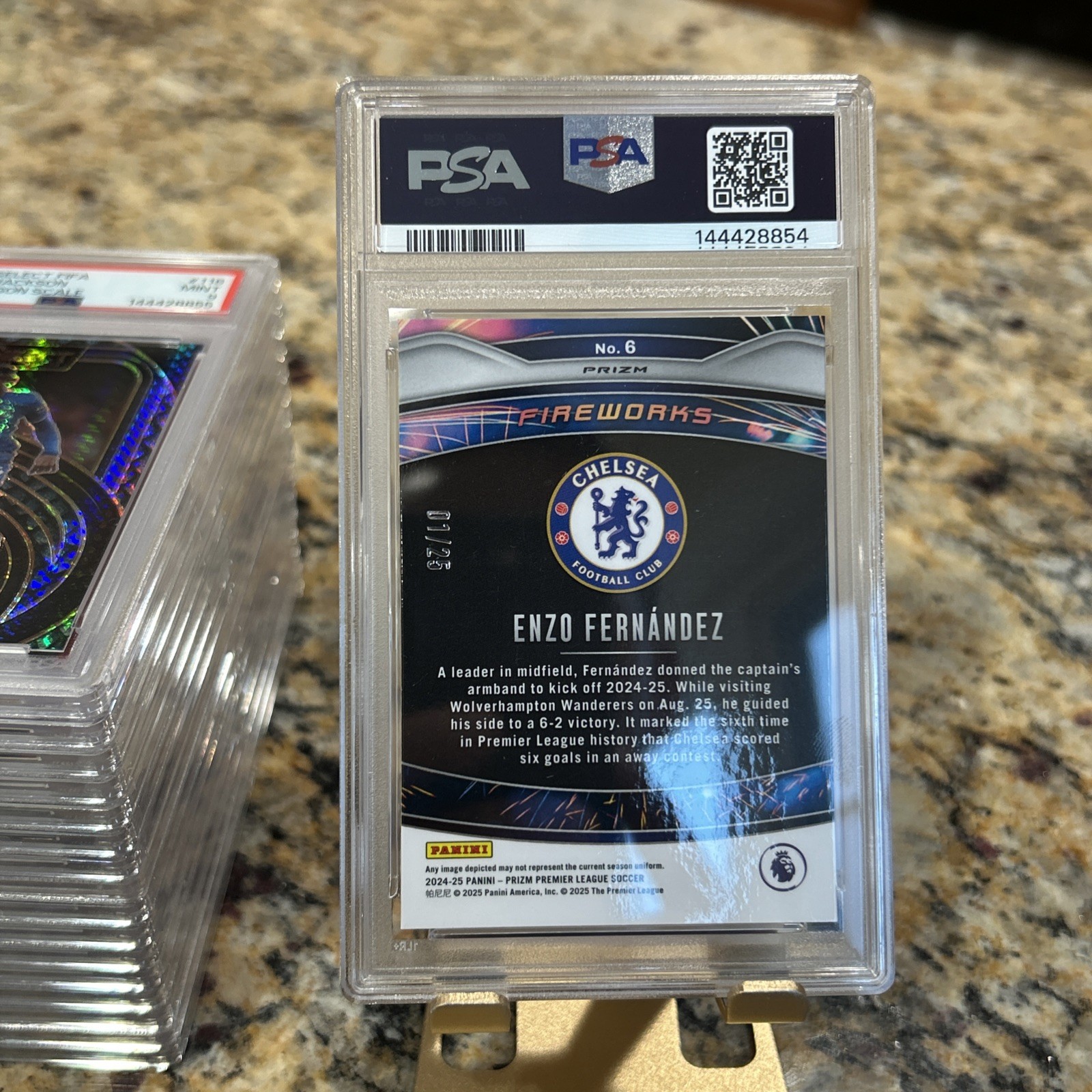 Enzo Fernandez 2024-25 Panini Prizm Fireworks *PSA 10* GEM MINT Orange Prizm /25 view 3