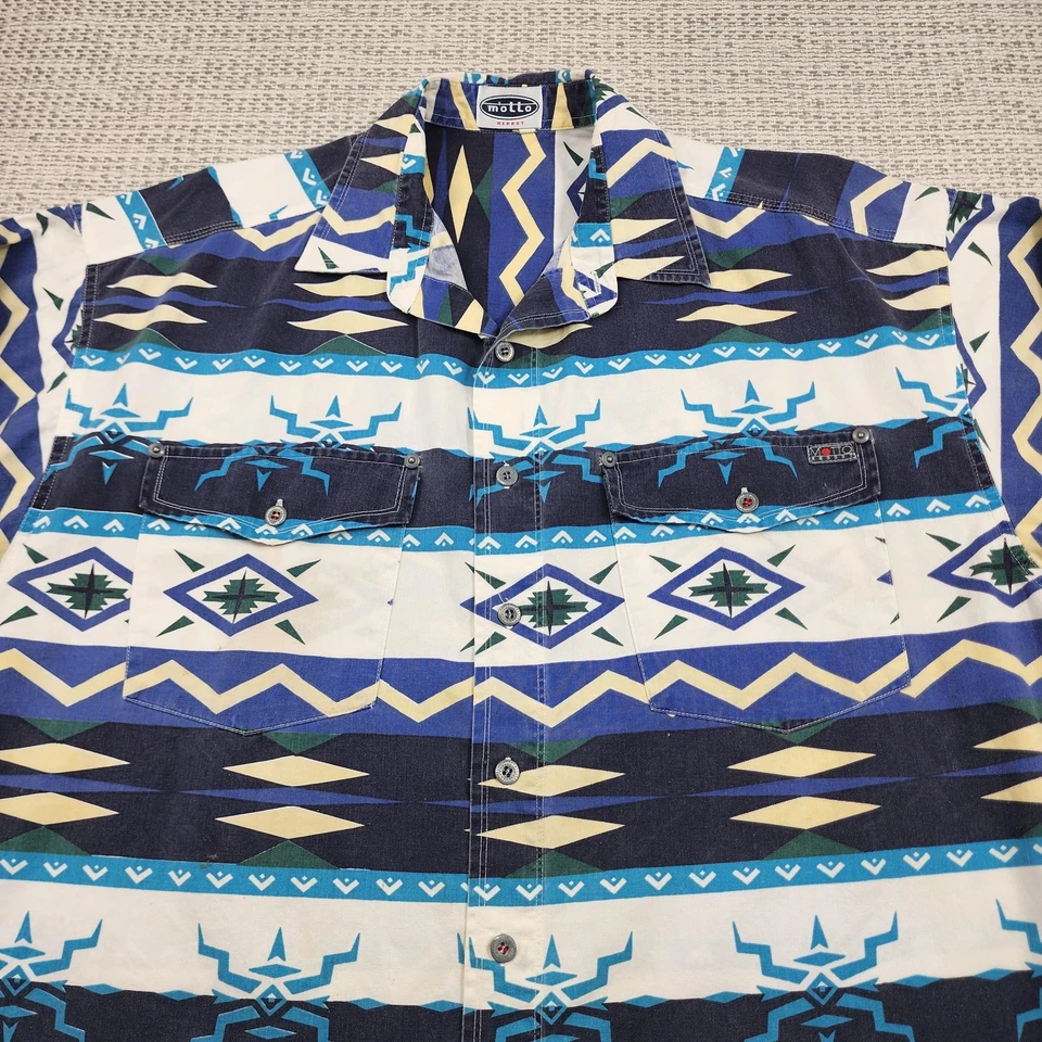 Motto Reddot Shirt Mens Large Blue Aztec Southwestern Button Front Western - Image 4 of 4