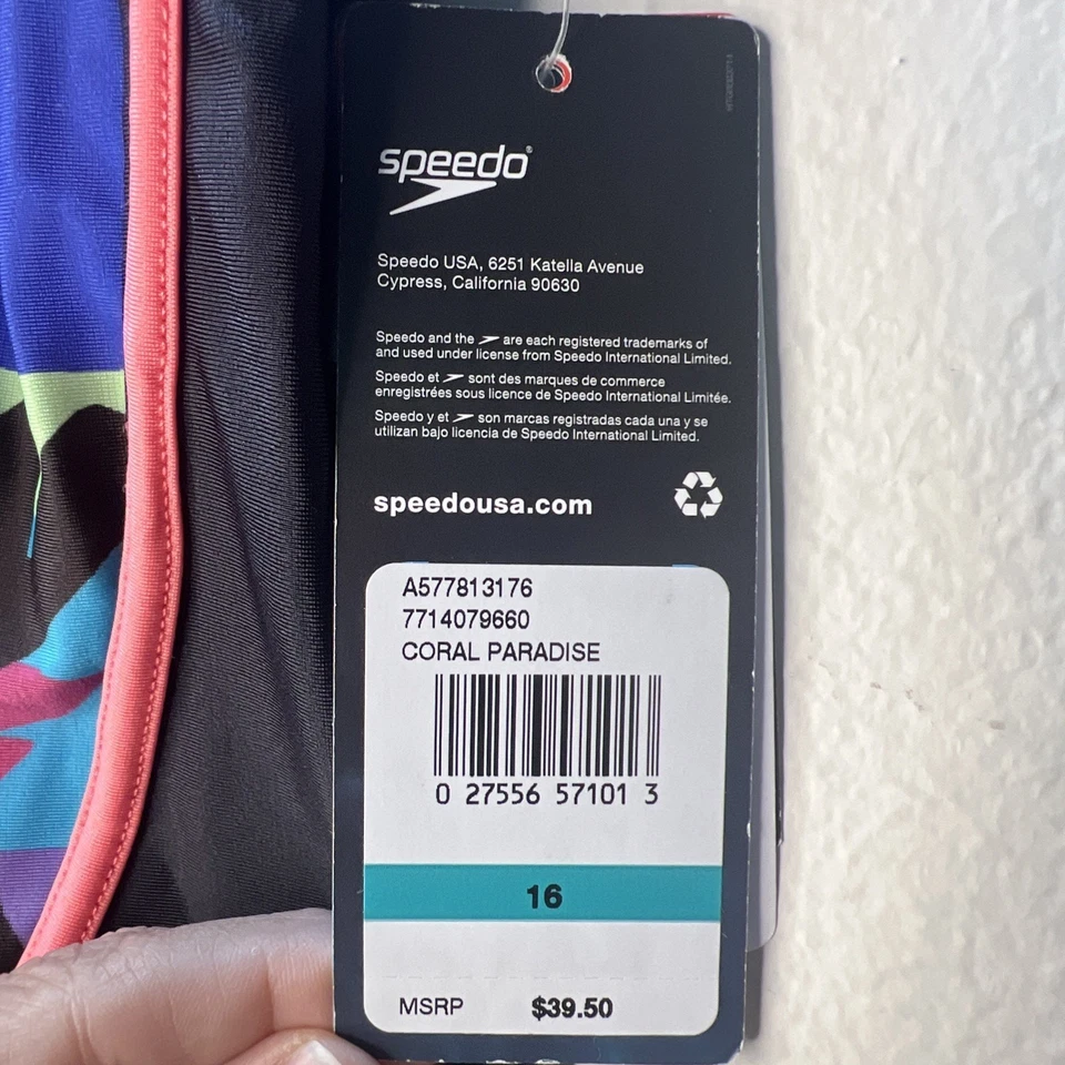 SPEEDO Girl's Size 16 Swimsuit 1 Pc Swim Black Pink Coral Paradise NWT - Image 4 of 4
