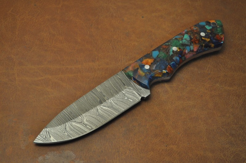 Custom Handmade Damascus knife With Awesome Resin Handle With Sheath 124